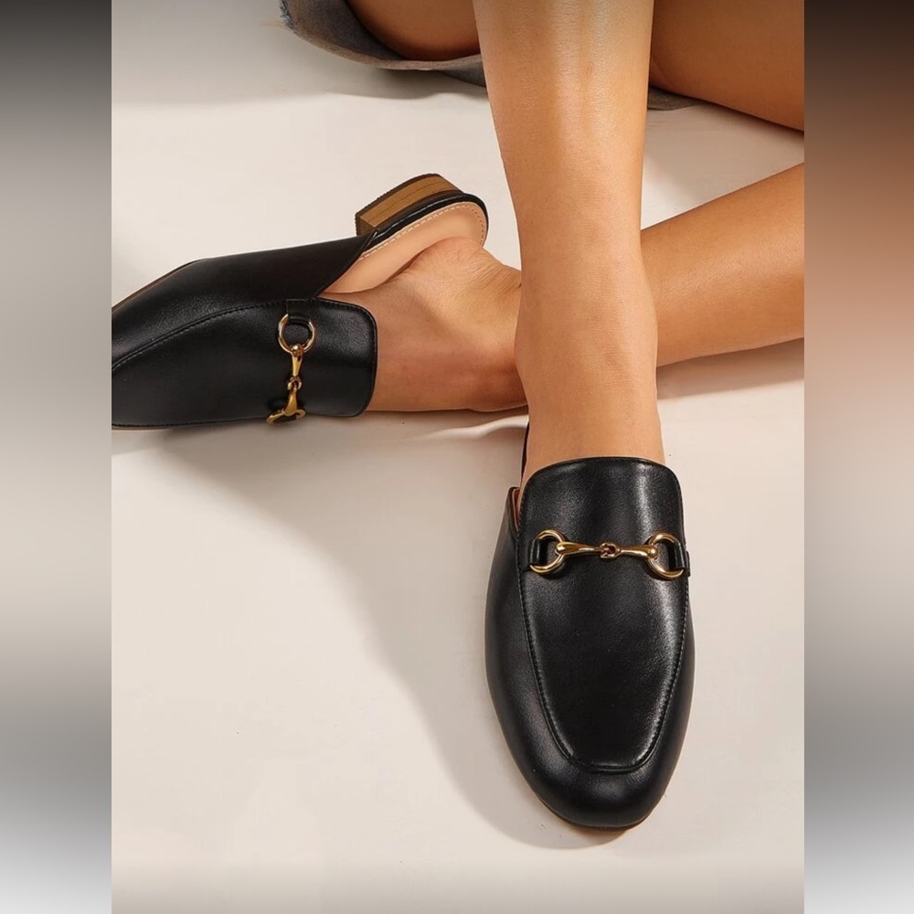 Gucci Like Black Backless Loafers with Horsebit Detail